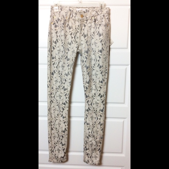 7 For All Mankind Lace Shimmered Skinny Jeans NWT - Picture 2 of 6